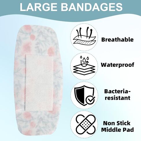 100 Pcs Large Bandaids Waterproof 2 X 4, Flexible Adhesive Flower Bandaids for First Aids to Protect Wounds, PE Large Bandages for Wounds in Saudi Arabia