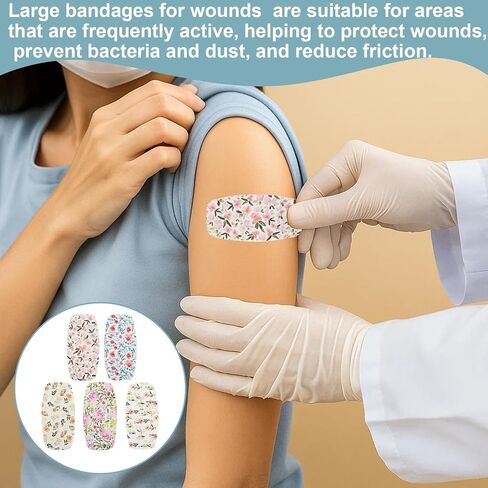 100 Pcs Large Bandaids Waterproof 2 X 4, Flexible Adhesive Flower Bandaids for First Aids to Protect Wounds, PE Large Bandages for Wounds in Saudi Arabia