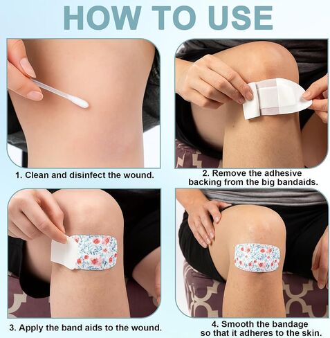 100 Pcs Large Bandaids Waterproof 2 X 4, Flexible Adhesive Flower Bandaids for First Aids to Protect Wounds, PE Large Bandages for Wounds in Saudi Arabia