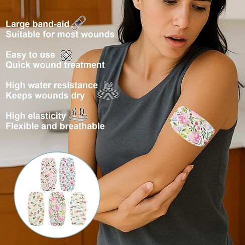 100 Pcs Large Bandaids Waterproof 2 X 4, Flexible Adhesive Flower Bandaids for First Aids to Protect Wounds, PE Large Bandages for Wounds in Saudi Arabia