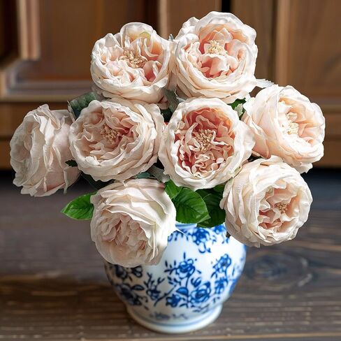 4 Pcs Real Touch Peonies Artificial Flowers, 3.5'' Big Bloom Austin Rose Peony Latex Fake Flower with Stems for Wedding Bouquet Party Valentines Arrangement Home Kitchen (Champagne) in Saudi Arabia
