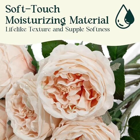 4 Pcs Real Touch Peonies Artificial Flowers, 3.5'' Big Bloom Austin Rose Peony Latex Fake Flower with Stems for Wedding Bouquet Party Valentines Arrangement Home Kitchen (Champagne) in Saudi Arabia