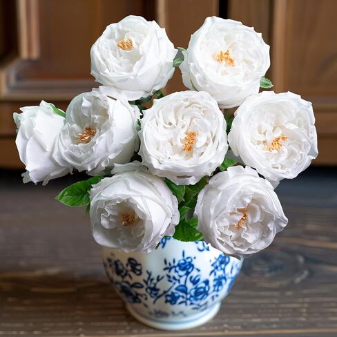 4 Pcs Real Touch Peonies Artificial Flowers, 3.5'' Big Bloom Austin Rose Peony Latex Fake Flower with Stems for Wedding Bouquet Party Valentines Arrangement Home Kitchen (Champagne) in Saudi Arabia