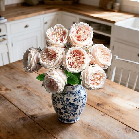 4 Pcs Real Touch Peonies Artificial Flowers, 3.5'' Big Bloom Austin Rose Peony Latex Fake Flower with Stems for Wedding Bouquet Party Valentines Arrangement Home Kitchen (Champagne) in Saudi Arabia