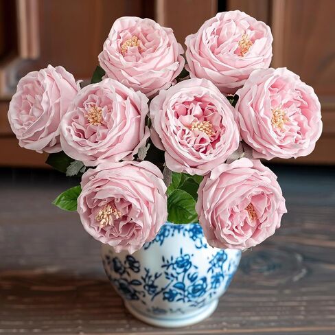 4 Pcs Real Touch Peonies Artificial Flowers, 3.5'' Big Bloom Austin Rose Peony Latex Fake Flower with Stems for Wedding Bouquet Party Valentines Arrangement Home Kitchen (Champagne) in Saudi Arabia