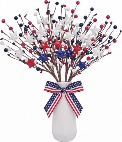 4 Pcs 4th of July Decorations Star Sprays, Red White and Blue Patriotic Decorations, Memorial Day & Fourth of July Outdoor Stems for Table Farmhouse Decor Home Office Restaurant Vase Decor in Saudi Arabia
