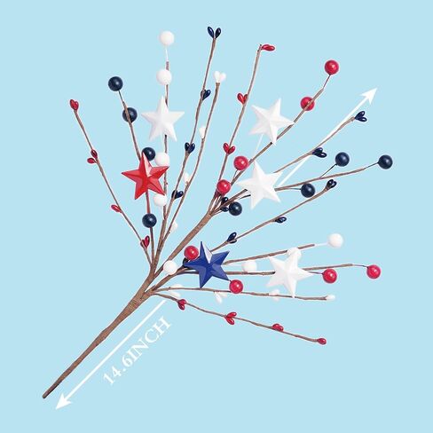 4 Pcs 4th of July Decorations Star Sprays, Red White and Blue Patriotic Decorations, Memorial Day & Fourth of July Outdoor Stems for Table Farmhouse Decor Home Office Restaurant Vase Decor in Saudi Arabia