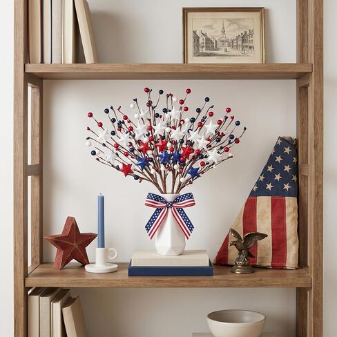 4 Pcs 4th of July Decorations Star Sprays, Red White and Blue Patriotic Decorations, Memorial Day & Fourth of July Outdoor Stems for Table Farmhouse Decor Home Office Restaurant Vase Decor in Saudi Arabia