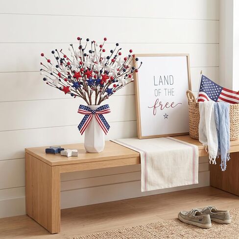 4 Pcs 4th of July Decorations Star Sprays, Red White and Blue Patriotic Decorations, Memorial Day & Fourth of July Outdoor Stems for Table Farmhouse Decor Home Office Restaurant Vase Decor in Saudi Arabia