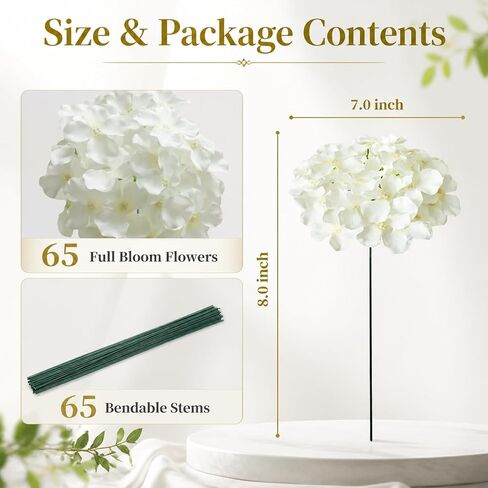 White Hydrangea Artificial Flowers Bulk, 65Pcs Faux Hydrangea Flowers, Silk Hydrangea Flowers with Detachable Stems for Wedding Centerpieces, Home Decor and Party Decorations in Kuwait