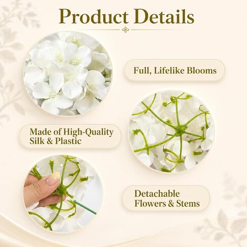 White Hydrangea Artificial Flowers Bulk, 65Pcs Faux Hydrangea Flowers, Silk Hydrangea Flowers with Detachable Stems for Wedding Centerpieces, Home Decor and Party Decorations in Kuwait