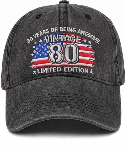 80th Birthday Gifts, 80 Year Old Gifts Ideas for Men Women, Adjustable Washed Cotton Embroidered Baseball Cap in Saudi Arabia