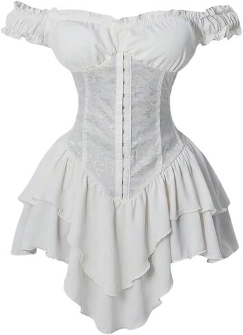 RoseSeek Women's Off Shoulder Corset Dress Ruffle Hem Lace Up Mini Dress Gothic Lolita Outfits in Kuwait