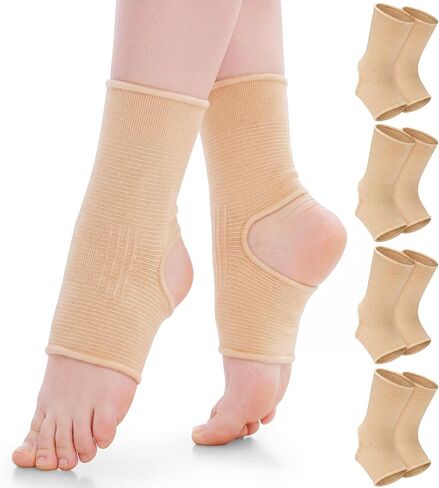 Twistover 8 Pack Dance Ankle Support Sleeves Open Heel Compression Socks, Ankle Wrap Brace Slip on Foot Compression Sleeves for Ballet Dance Yoga Women Men - 20-30mmhg, Beige in Kuwait