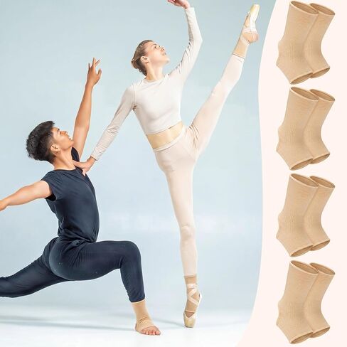Twistover 8 Pack Dance Ankle Support Sleeves Open Heel Compression Socks, Ankle Wrap Brace Slip on Foot Compression Sleeves for Ballet Dance Yoga Women Men - 20-30mmhg, Beige in Kuwait