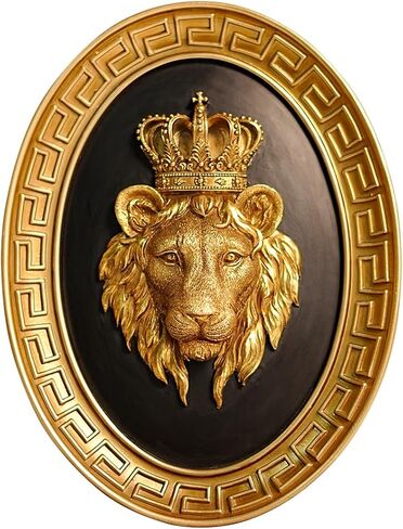 BILXIM Vintage Wall Sculpture, Retro Gold Lion Head Oval Framed Wall Art, Antique Wall Decor, Gothic Hanging Decoration for Living Room Bedroom Gallery in Saudi Arabia