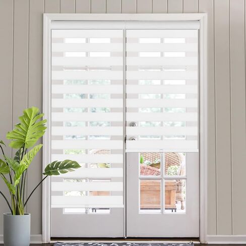 SEEYE Cordless Zebra Blinds for Windows, 60% Shading Zebra Shades, Free-Stop French Door Blind Window Shades, Dual Layer Light Filtering Roller Shades for Day and Night, 45" W x 48" H, Linen White in Saudi Arabia