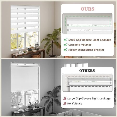 SEEYE Cordless Zebra Blinds for Windows, 60% Shading Zebra Shades, Free-Stop French Door Blind Window Shades, Dual Layer Light Filtering Roller Shades for Day and Night, 45" W x 48" H, Linen White in Saudi Arabia