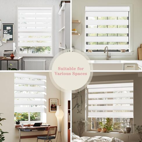 SEEYE Cordless Zebra Blinds for Windows, 60% Shading Zebra Shades, Free-Stop French Door Blind Window Shades, Dual Layer Light Filtering Roller Shades for Day and Night, 45" W x 48" H, Linen White in Saudi Arabia