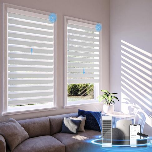 Motorized Zebra Blinds with Remote,Rechargeable Smart Electric Cordless Shade，White，52" W X 72" H in Saudi Arabia