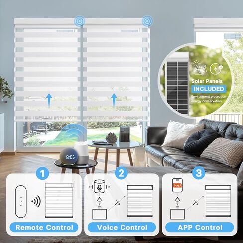 Motorized Zebra Blinds with Remote,Rechargeable Smart Electric Cordless Shade，White，52" W X 72" H in Saudi Arabia