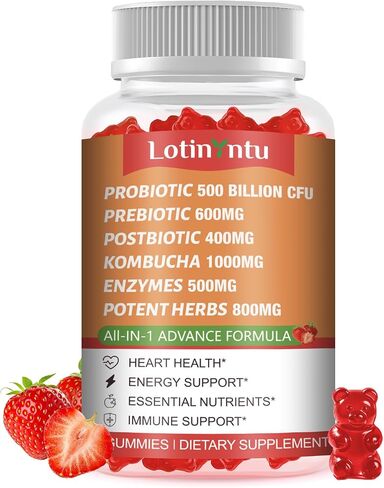 2 Pack 6-in-1 Probiotic Kombucha Gummies 500 Billion CFU | with Probiotic, Prebiotics, Postbiotics, Digestive Enzymes & Herbal Blend | Supports Digestive Wellness, Immunity, Metabolism in Kuwait