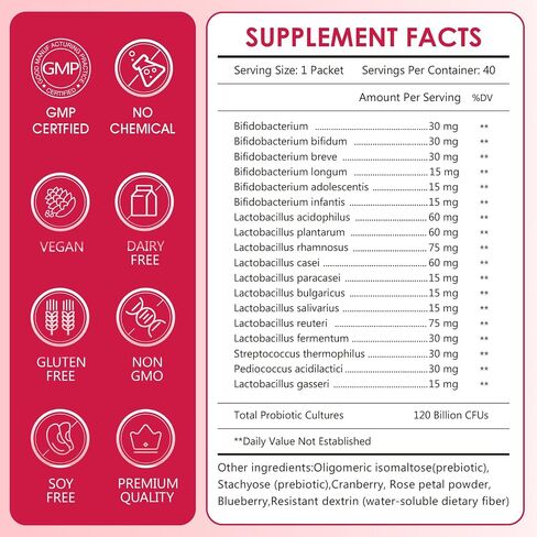 CANLIST Women's Probiotic Powder - 120 Billion CFUs, 20 Strains, Cranberry Extract & 3 Prebiotics, Help for Immune Booster, Digestive Health, Vaginal & Urinary Health, 40 Packets in Saudi Arabia
