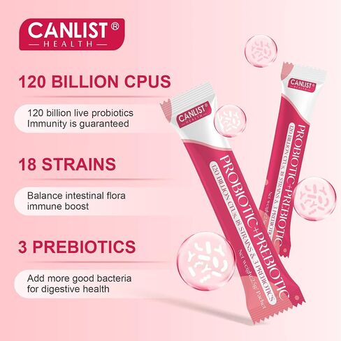 CANLIST Women's Probiotic Powder - 120 Billion CFUs, 20 Strains, Cranberry Extract & 3 Prebiotics, Help for Immune Booster, Digestive Health, Vaginal & Urinary Health, 40 Packets in Saudi Arabia