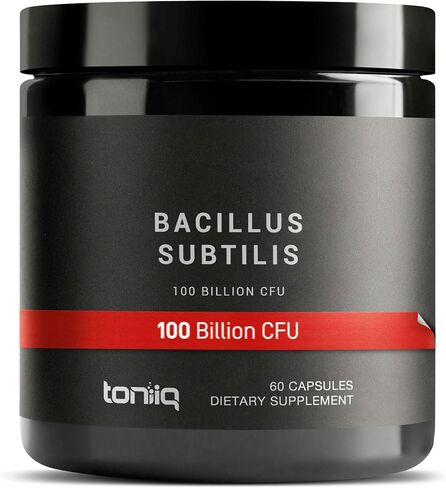 Toniiq Bacillus Subtilis Probiotic – Ultra High Potency 100 Billion CFU Single-Strain Formula with Prebiotic FOS – Spore Probiotic Supplement – Third-Party Tested – 60 Capsules in Kuwait