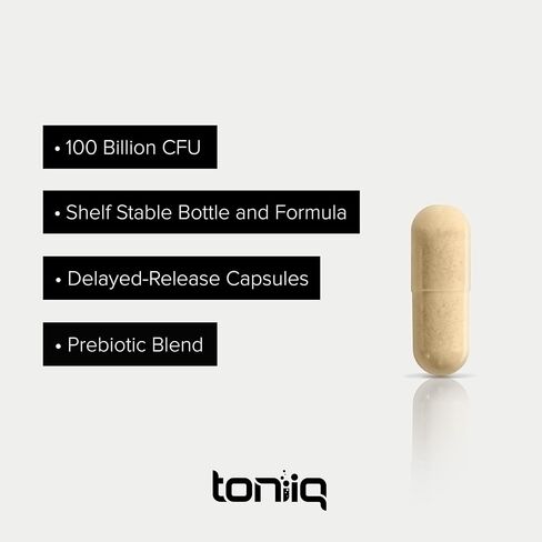 Toniiq Bacillus Subtilis Probiotic – Ultra High Potency 100 Billion CFU Single-Strain Formula with Prebiotic FOS – Spore Probiotic Supplement – Third-Party Tested – 60 Capsules in Kuwait