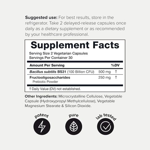 Toniiq Bacillus Subtilis Probiotic – Ultra High Potency 100 Billion CFU Single-Strain Formula with Prebiotic FOS – Spore Probiotic Supplement – Third-Party Tested – 60 Capsules in Kuwait