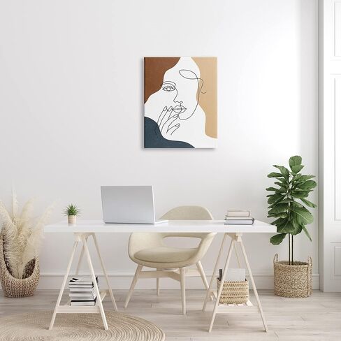 Stupell Industries Female Portrait Line Drawing Between Abstract Shapes, Designed by JJ Design House LLC Canvas Wall Art, Brown in Kuwait