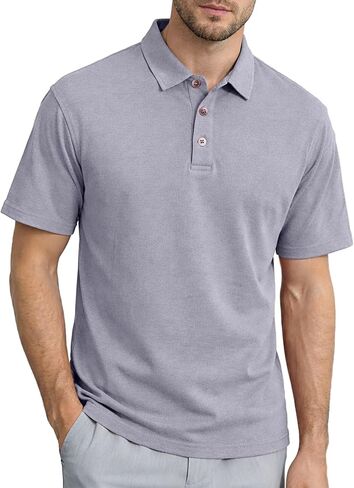 KUYIGO Men's Cotton Polo Shirts Short Sleeve Casual Summer Vintage Washed Shirt Classic Collared Shirt in Kuwait