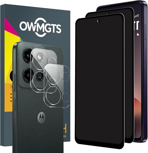 2 Pcs Privacy Screen Protector for Motorola Moto G Power 2025 Anti-Spy + 2 Pcs Camera Lens Protector, 9H Hardness Case Friendly Easy Installation Bubble Free 3D Touch Support in Kuwait