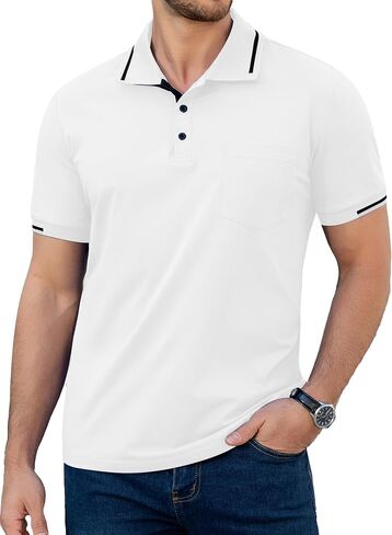 Men's Casual Polo Shirts Summer Short Sleeve Button Polo T Shirt with Pocket Lightweight Collared Golf Shirt in Saudi Arabia