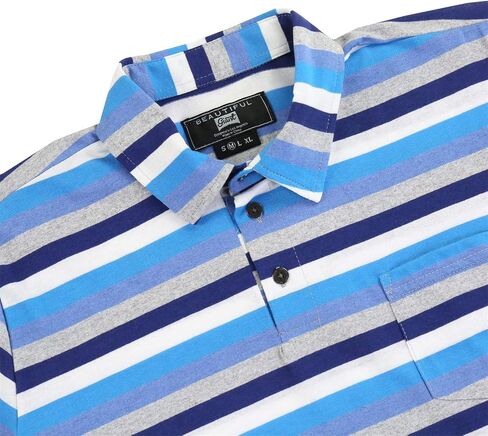 Men’s Striped Polo Shirt Short Sleeve Casual Collared T Shirt Soft Breathable Cotton Blend Summer Golf Polo Tee with Pocket in Kuwait