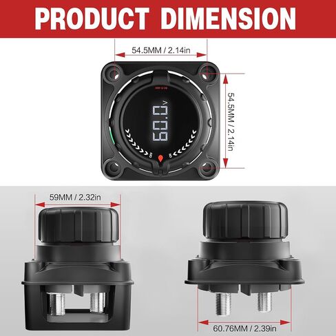VSTM Upgrade Battery Disconnect Switch with Digital Voltage Display, DC 5-60V, Power Master Isolator Cut Off Switch for Car Truck Marine Boat RV Camper Trailer, Black (On/Off) in Kuwait