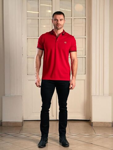 PAVI ITALY Polo Shirt red Premium Cotton Fabric Elastane Men's with Exclusive Styles and Limited Edition, Quality. in Saudi Arabia