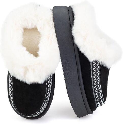 Women's Fuzzy Slippers Memory Foam Slippers for Women Warm Comfortable Non-slip Indoor & Outdoor House Platform Slippers in Saudi Arabia