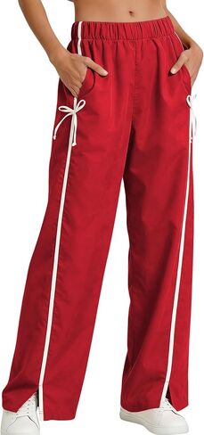 Athlisan Womens Striped Wide Leg Palazzo Pants Casual Elastic Waisted Bow Workout Track Pants with Pockets in Saudi Arabia