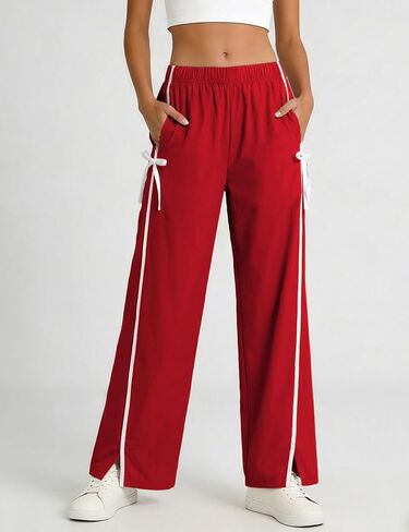 Athlisan Womens Striped Wide Leg Palazzo Pants Casual Elastic Waisted Bow Workout Track Pants with Pockets in Saudi Arabia