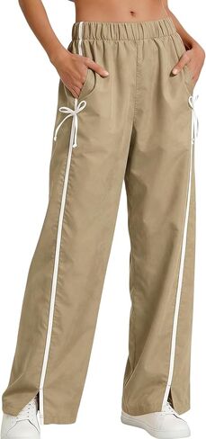 Athlisan Womens Striped Wide Leg Palazzo Pants Casual Elastic Waisted Bow Workout Track Pants with Pockets in Saudi Arabia