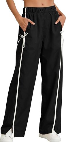 Athlisan Womens Striped Wide Leg Palazzo Pants Casual Elastic Waisted Bow Workout Track Pants with Pockets in Saudi Arabia