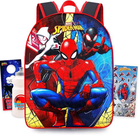 حقيبة ظهر Marvel Spiderman للأولاد والأطفال - حزمة مع حقيبة ظهر Miles Morales وGhost Spider بطول 15 بوصة بالإضافة إلى زجاجة مياه وملصقات والمزيد | حقيبة مدرسية Spiderverse Spiderman للأولاد in Kuwait