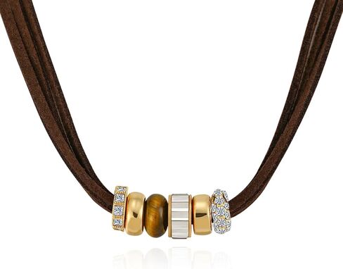 Cord Pendant Necklace for Women, Adjustable Cord Choker with Natural Stone & Charm, Trendy Statement Necklaces Summer Jewelry Gifts in Saudi Arabia