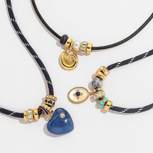 Cord Pendant Necklace for Women, Adjustable Cord Choker with Natural Stone & Charm, Trendy Statement Necklaces Summer Jewelry Gifts in Saudi Arabia