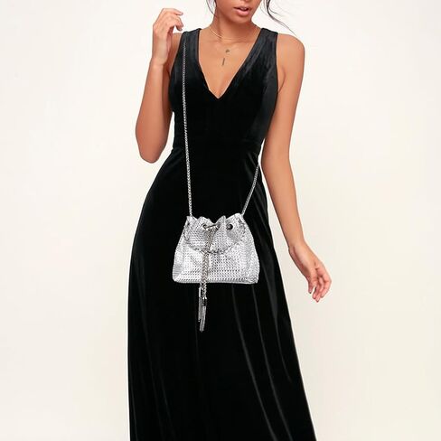Silver Rhinestone Bucket Bag for Women - Bling Crystal Crossbody Purse with Chain Strap, Sparkly Drawstring Evening Clutch for Wedding Prom Party (Silver) in Saudi Arabia