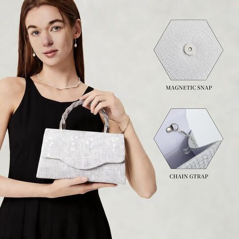 Mother's Day Women's Evening Bag Purse Clutch Bag，Glitter Evening Bag Sparkling Envelope Packet with Detachable Chain，for Women's Formal Evening Wedding Prom Events in Saudi Arabia