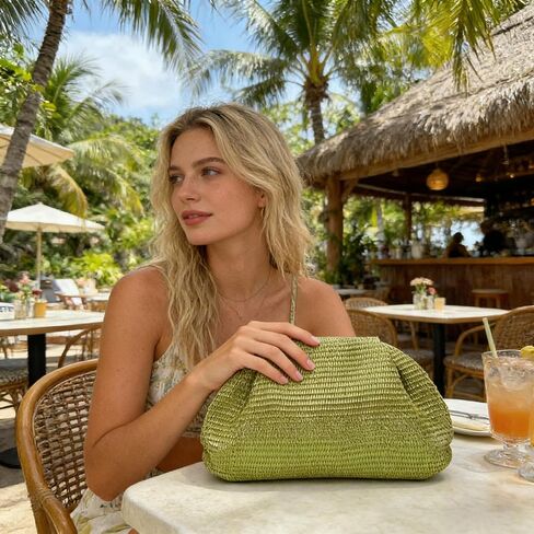 Straw Clutch Purse for Women,Woven Clutch Bags,Pleated Clutch Purse,Fashion Beach bag for Summer Beach Holiday in Kuwait