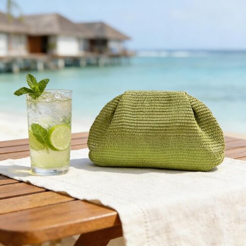 Straw Clutch Purse for Women,Woven Clutch Bags,Pleated Clutch Purse,Fashion Beach bag for Summer Beach Holiday in Kuwait